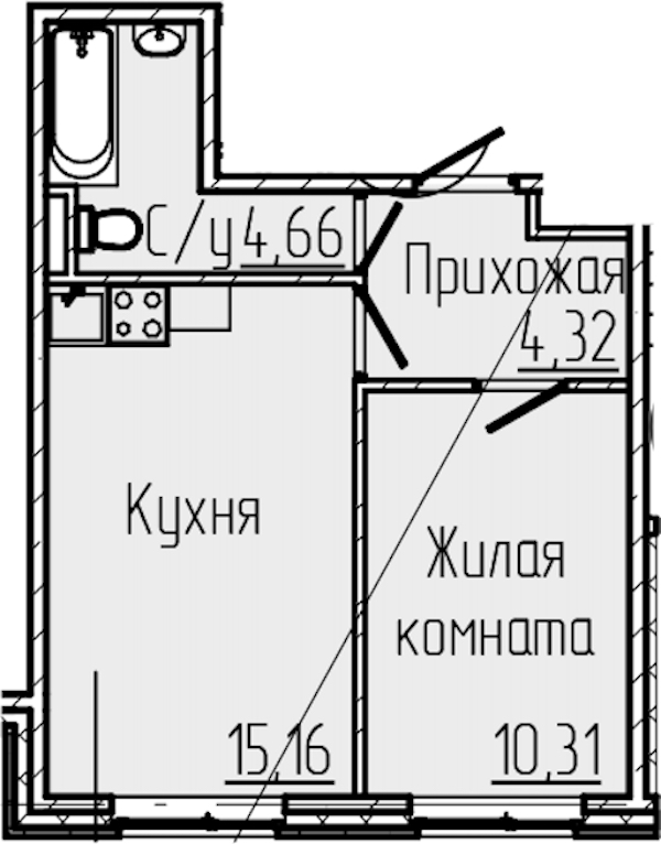 1-комнатная квартира 34.45 м², 1/8 эт., ЖК «SERTOLOVO PARK»